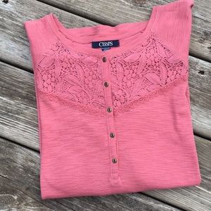 Chaps 3/4 sleeve embroidered top